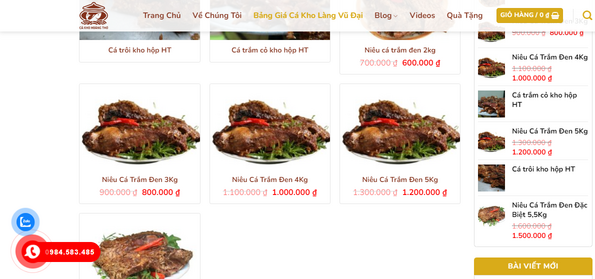 Đặt hàng cá kho tại website